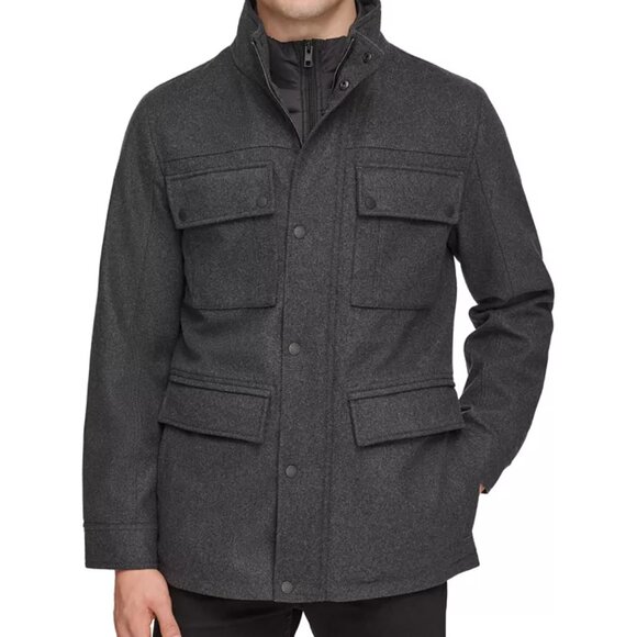 NEW GUESS Wool Blend Water Repellant Jacket Charcoal for men 462tn - Picture 5 of 7